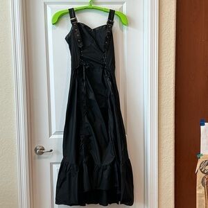 NWT Scarlet Darkness black Sleeveless maxi dress Sz M Buckles Bustles Shirring